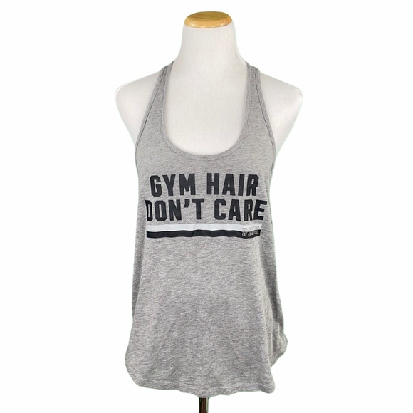 PINK VS Gym Hair Gray Racerback Tank Top